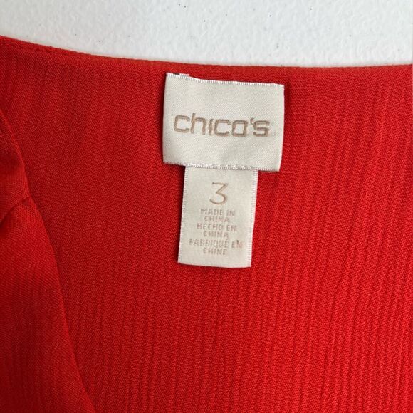 Chicos Crinkle Gauze Flutter Sleeve Capelet Layer Red Orange Blouse Women XL - Picture 8 of 13